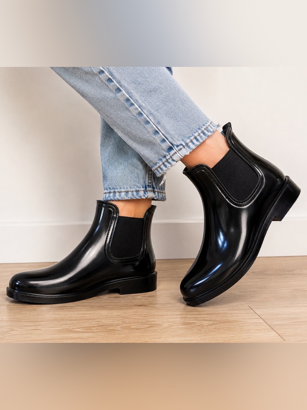Joycorn Black Chelsea Rain Boots - Women's Slip-On Waterproof Ankle Boots Size 8